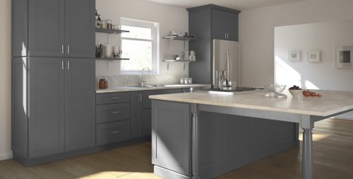 kitchen cabinets in grey shaker