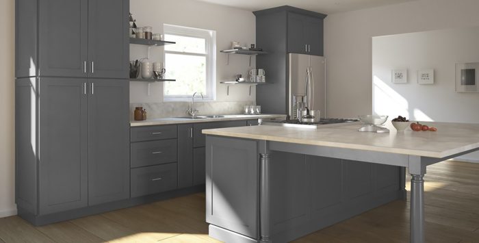 kitchen cabinets in grey shaker